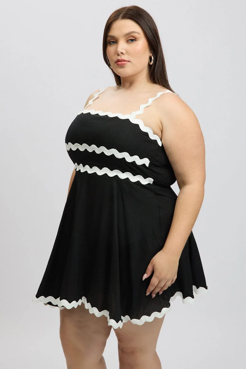 Black Ric Rac Trim Mini Dress - Image 4