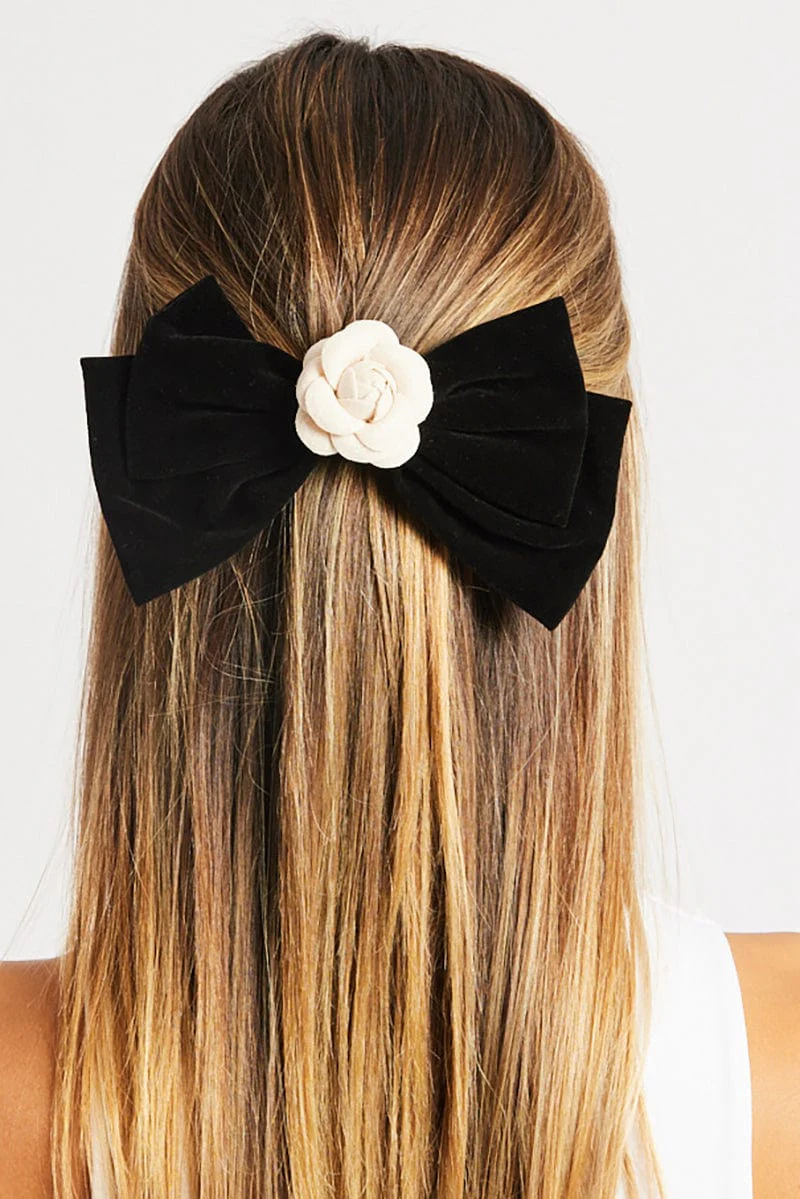 Black Rosette Bow Hair Clip