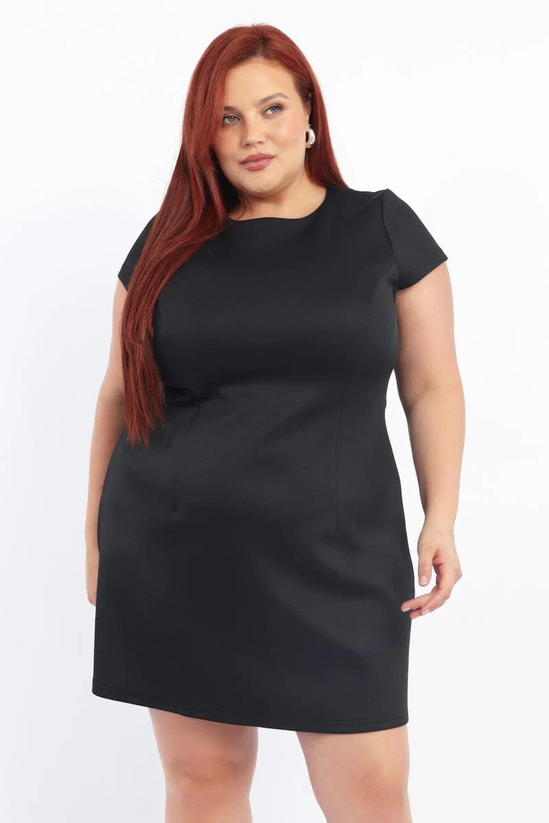 Black Round Neck Structured Minidress - Image 2