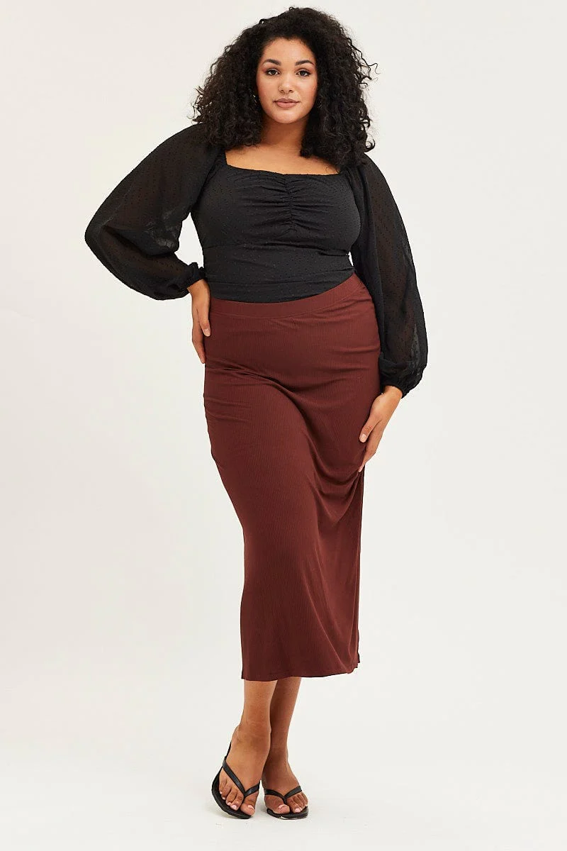 Black Ruched Bodysuit Textured Long Sleeve - Image 3