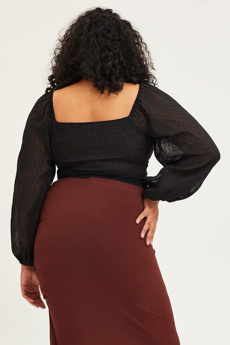 Black Ruched Bodysuit Textured Long Sleeve - Image 5