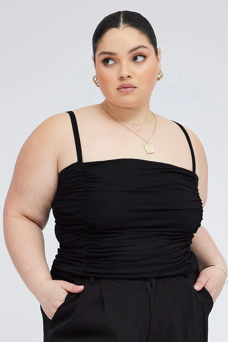 Black Ruched Singlet Crop Top - Image 3