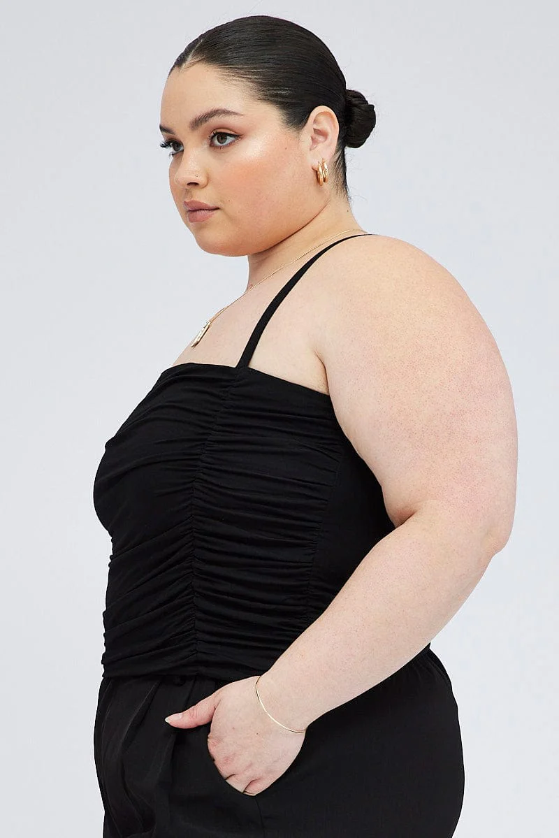 Black Ruched Singlet Crop Top - Image 4