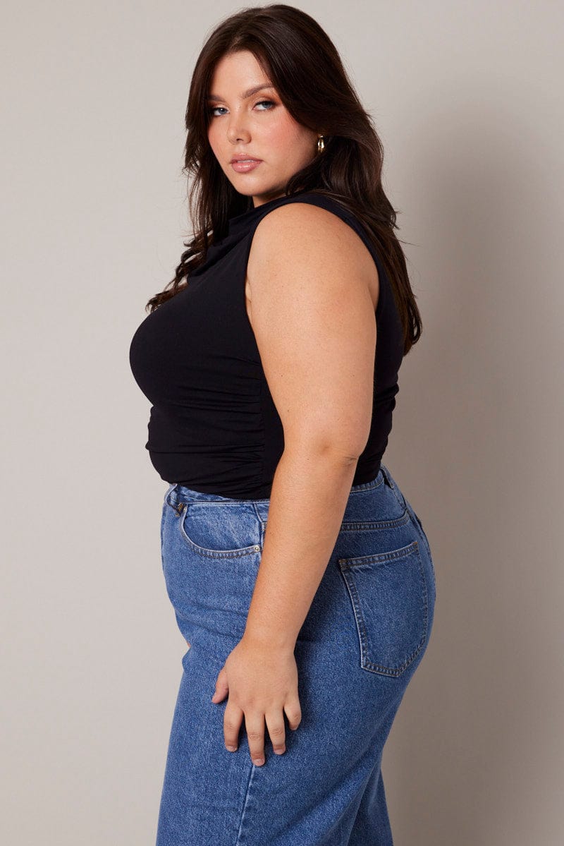 Black Ruched Tank Top Cowl Neck - Image 4