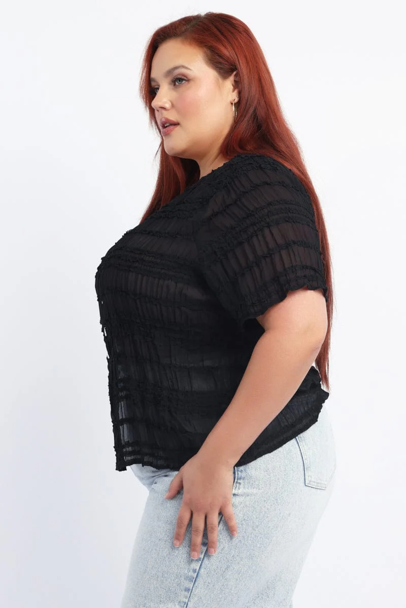 Black Ruched Top Short Sleeve - Image 3