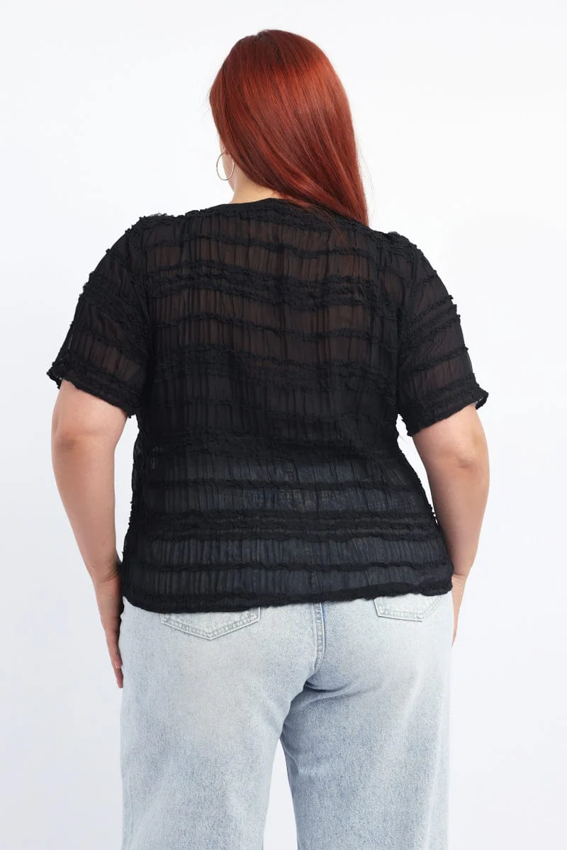 Black Ruched Top Short Sleeve - Image 4