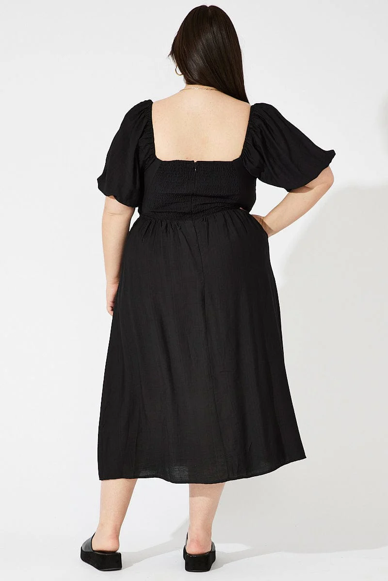 Black Ruched Waist Detail Midi Dress - Image 5