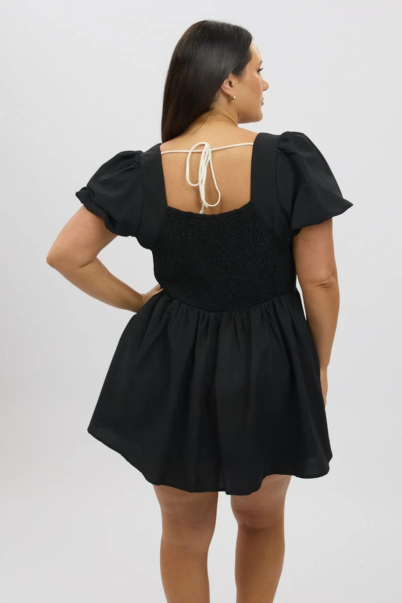 Black Ruffle Playsuit Short Sleeve Front Tie - Image 5