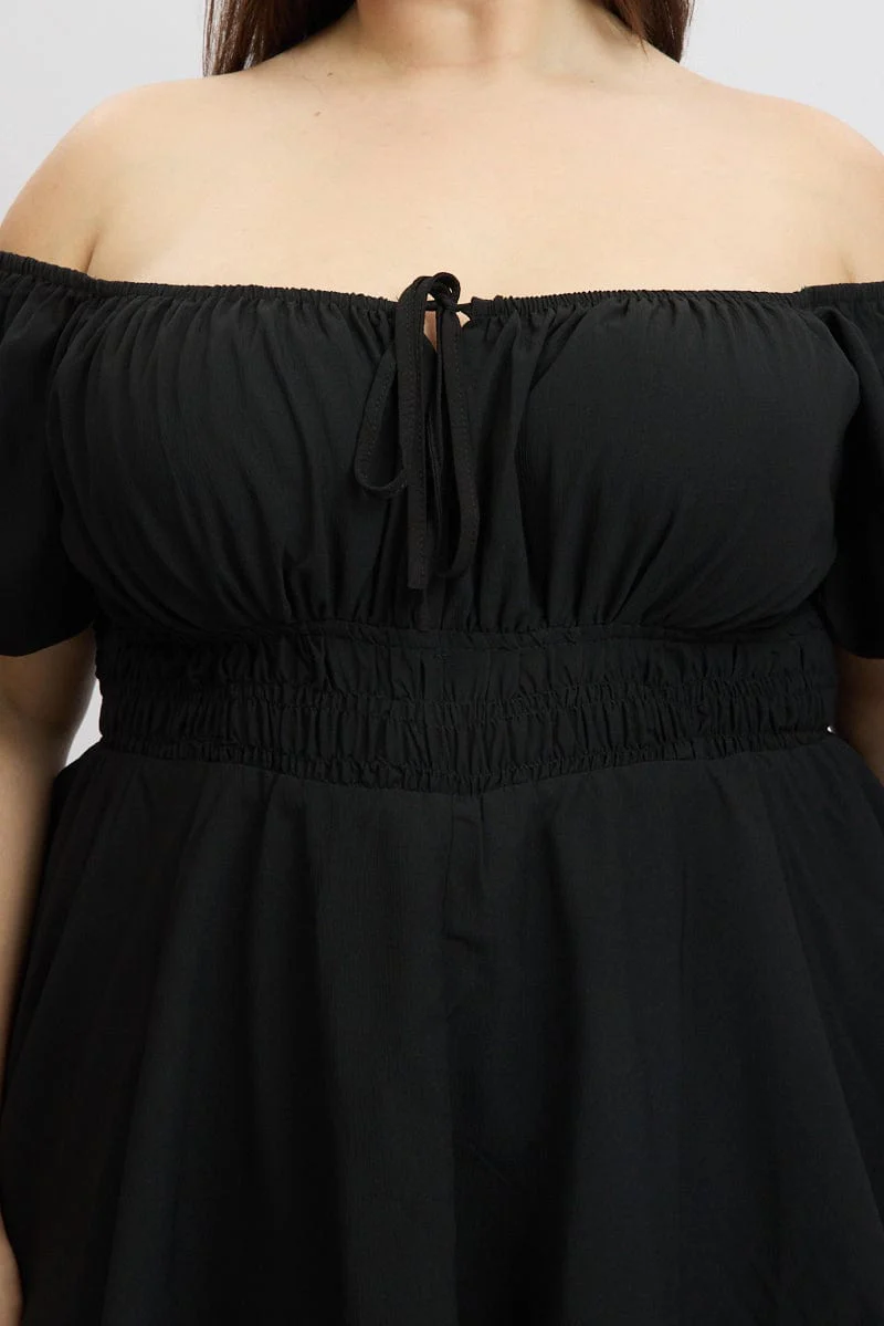 Black Ruffle Playsuit Short Sleeve Sweetheart Neck - Image 6