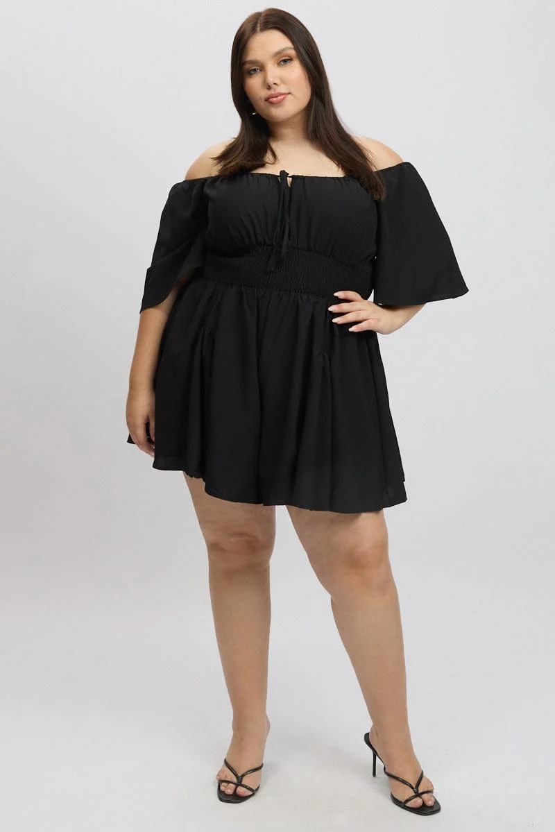 Black Ruffle Playsuit Short Sleeve Textured Poly - Image 2