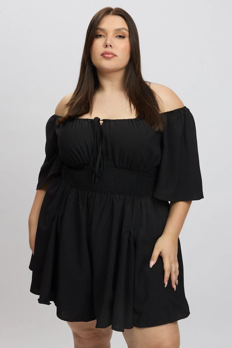 Black Ruffle Playsuit Short Sleeve Textured Poly - Image 3