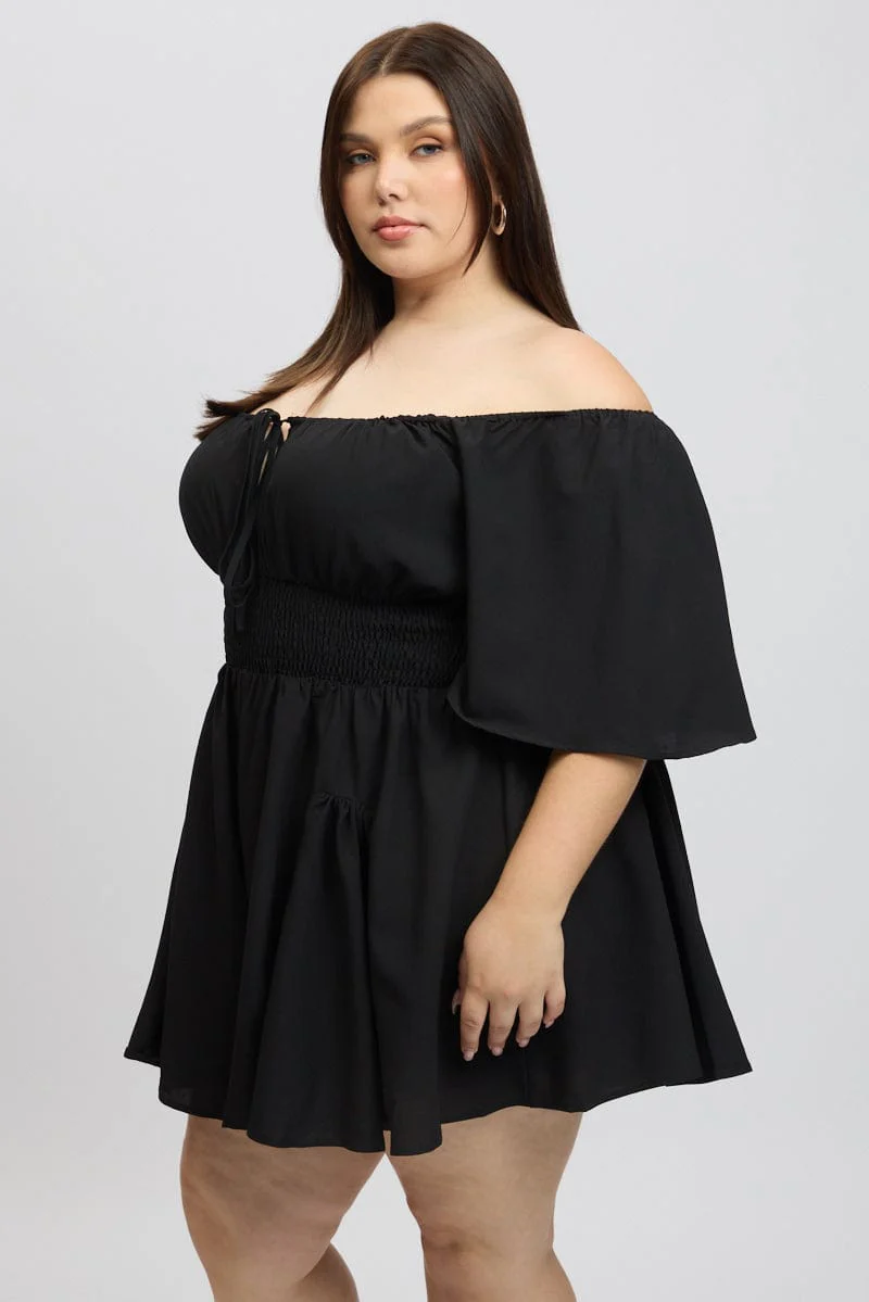 Black Ruffle Playsuit Short Sleeve Textured Poly - Image 4