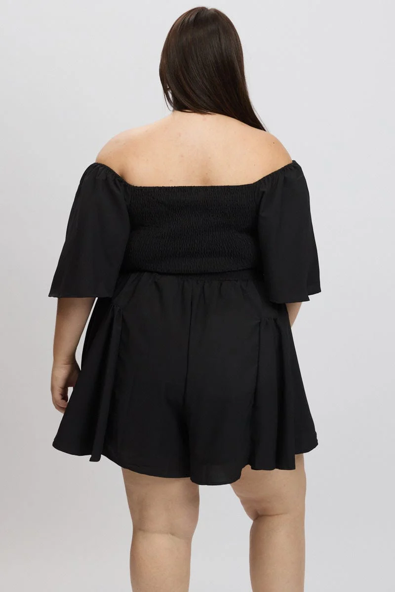 Black Ruffle Playsuit Short Sleeve Textured Poly - Image 5