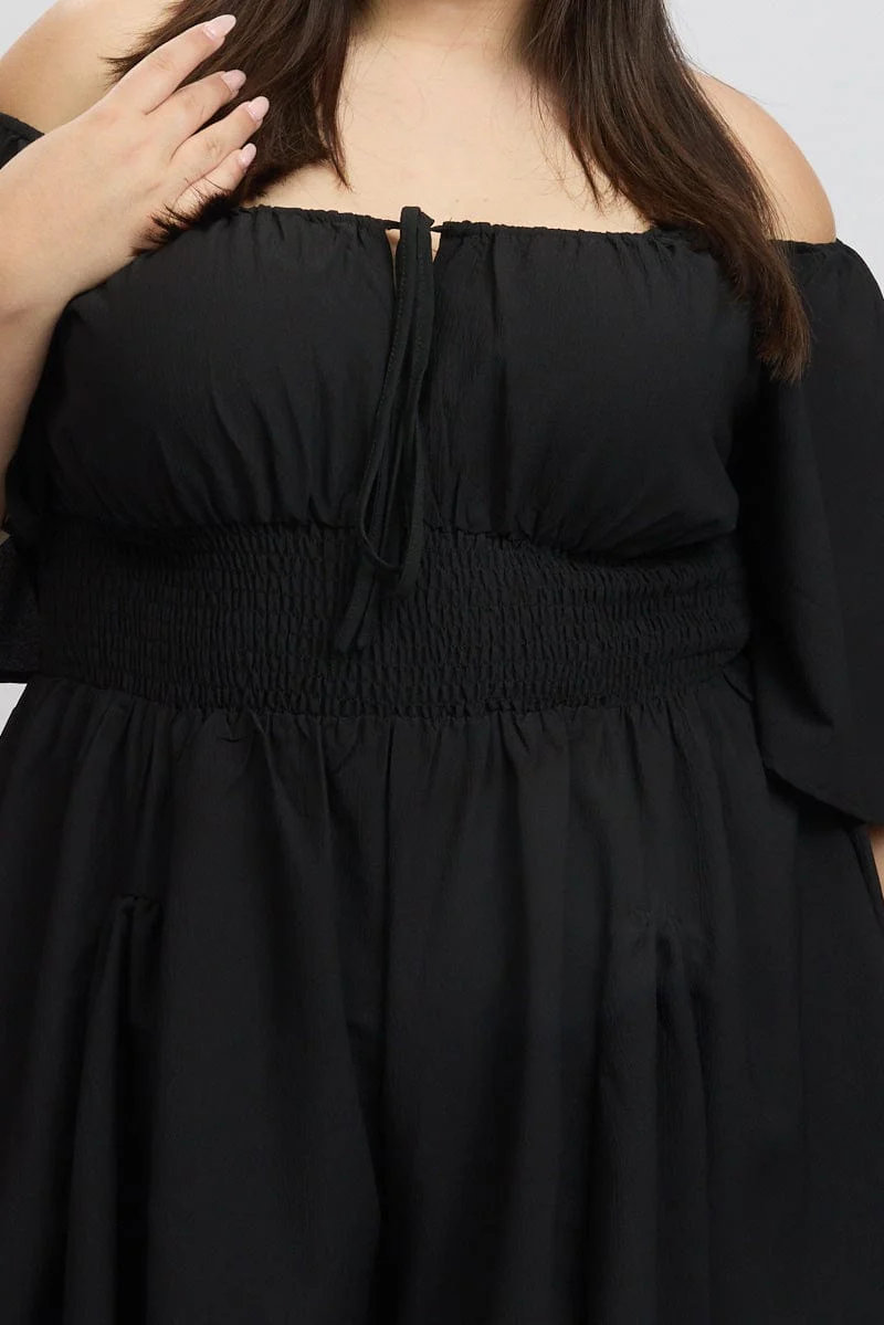 Black Ruffle Playsuit Short Sleeve Textured Poly - Image 6