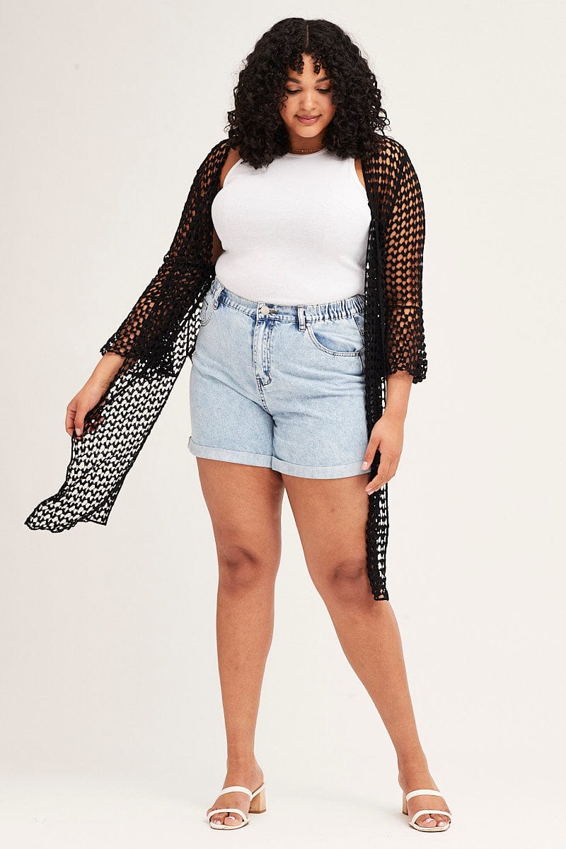 Black Ruffle Sleeve Open Front Crochet Cardigan - Image 3