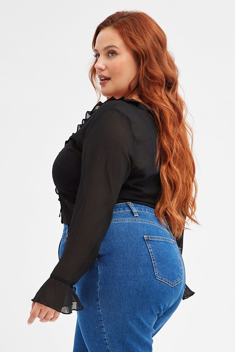 Black Ruffle Top Long Sleeve Chiffon - Image 4