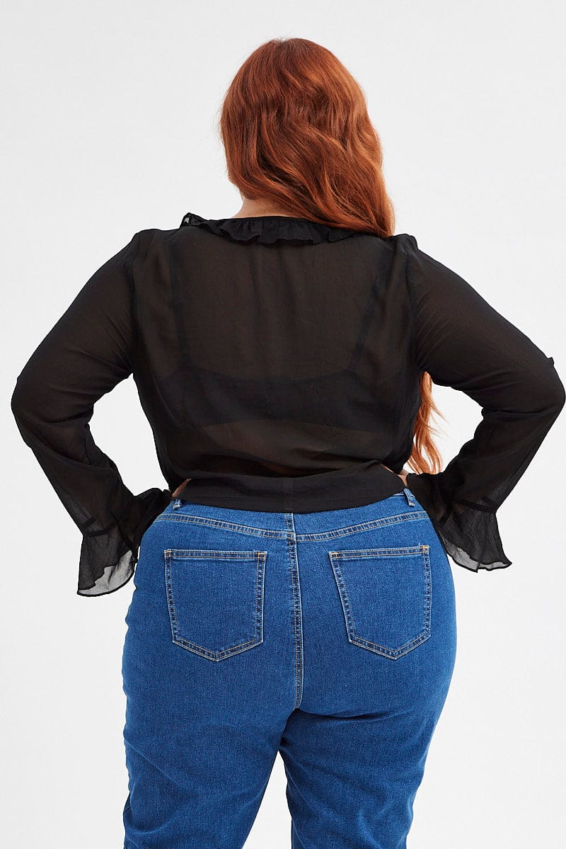 Black Ruffle Top Long Sleeve Chiffon - Image 5