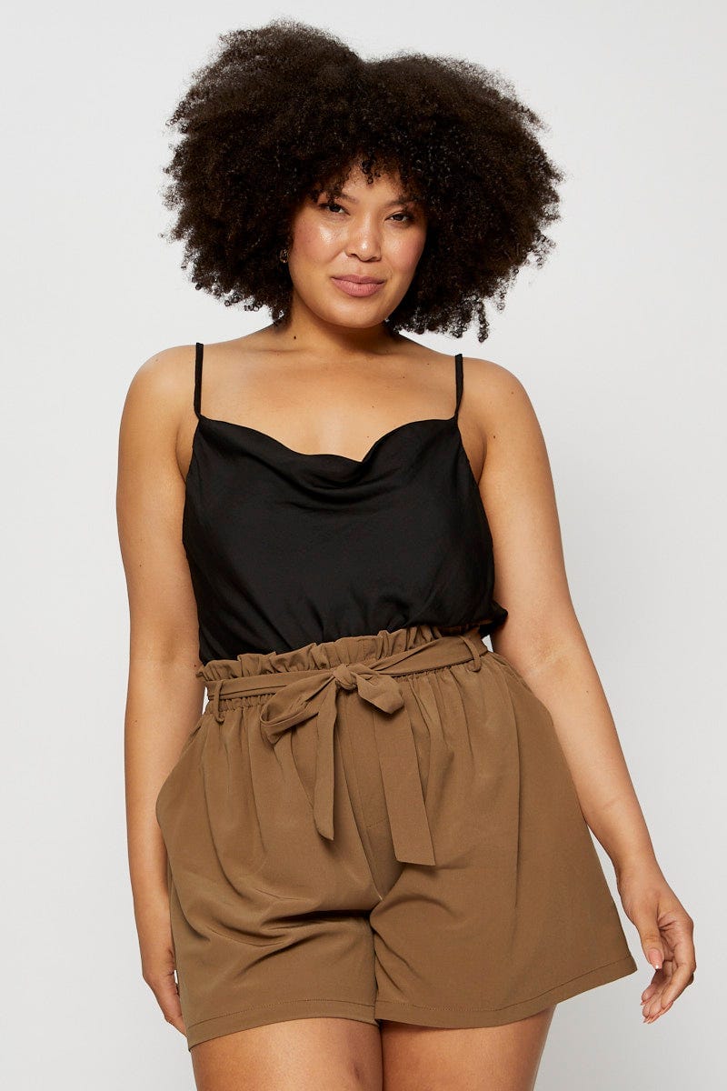 Black Satin Bodysuit Cowl Neck - Image 3