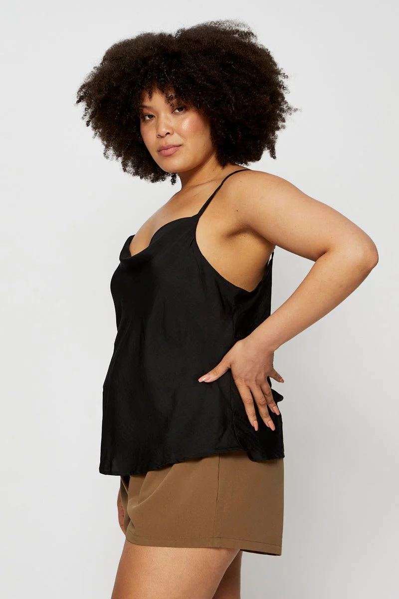 Black Satin Bodysuit Cowl Neck - Image 4