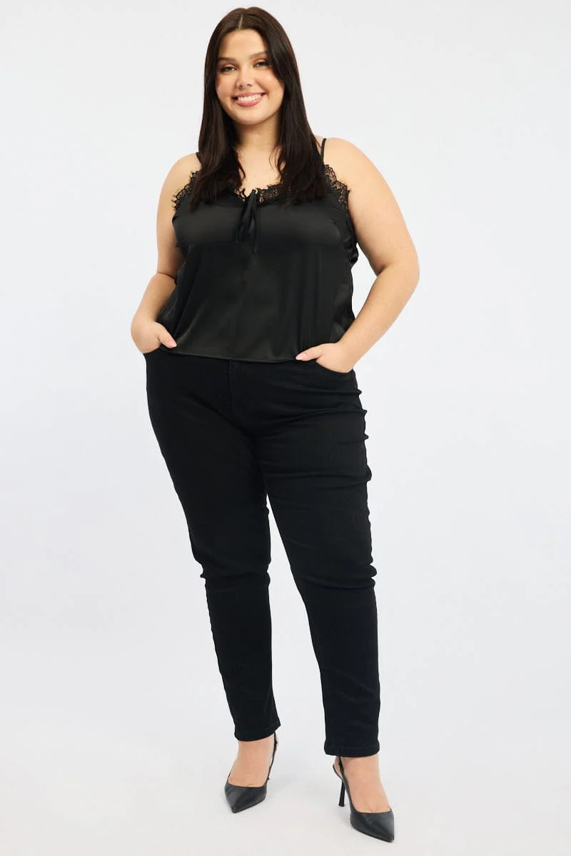 Black Satin Cami Top - Image 2