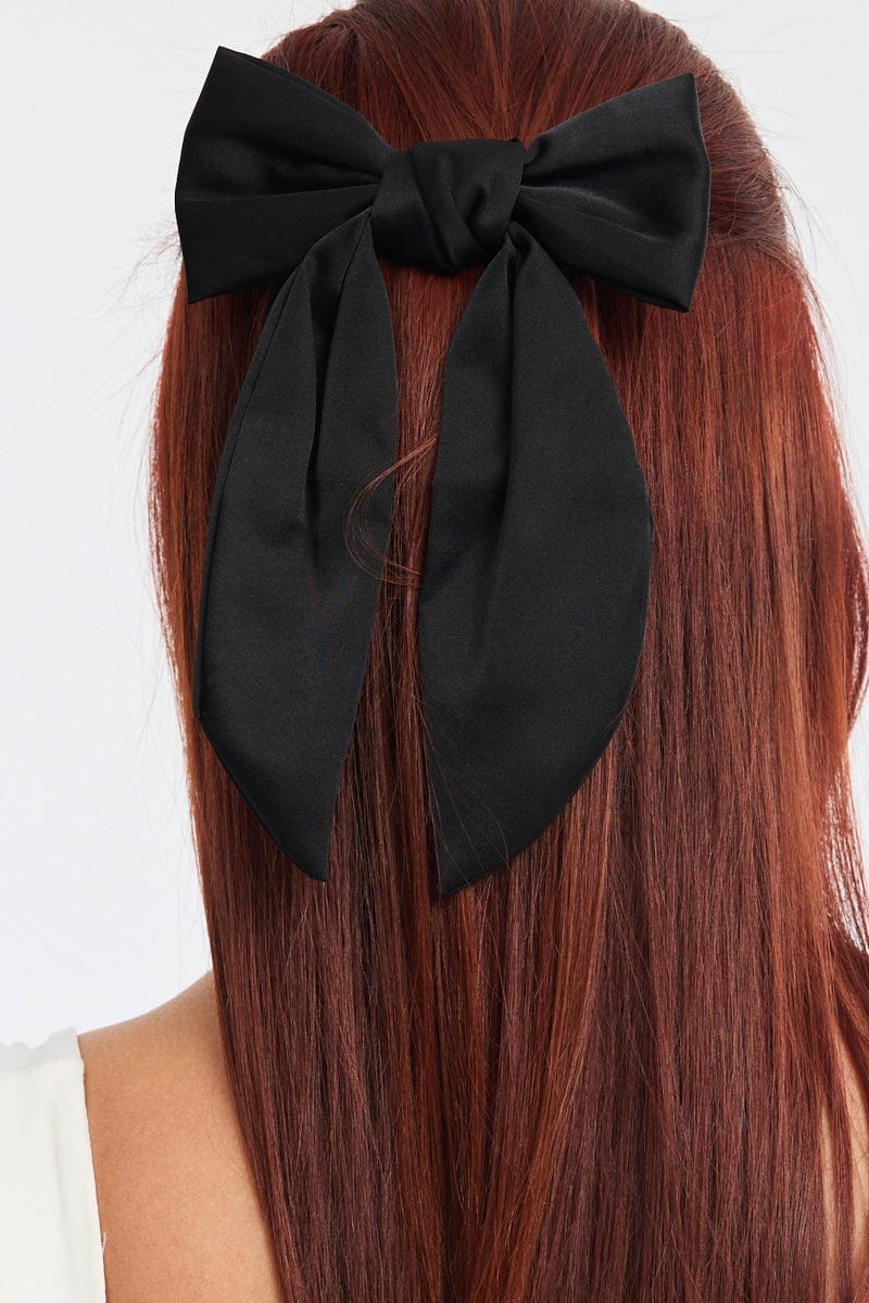 Black Satin Hair Bow - Image 2