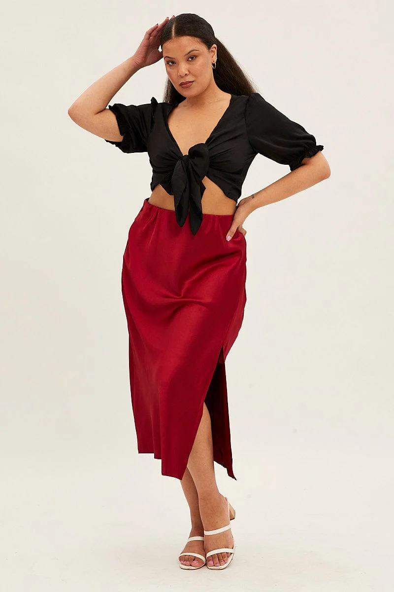 Black Satin Tie Front Short Sleeve Bolero Top - Image 2