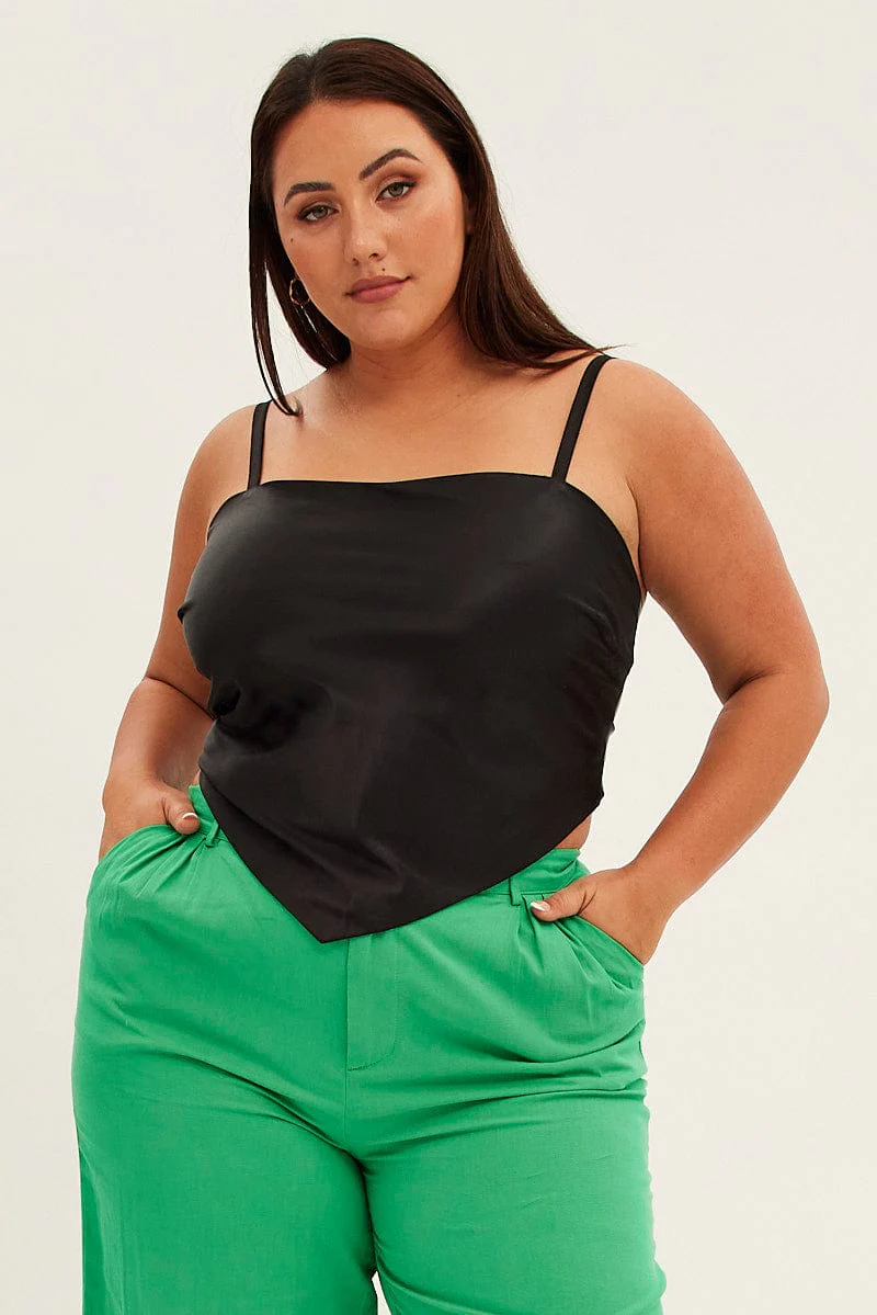 Black Scarf Top Sleeveless Crop Satin - Image 3