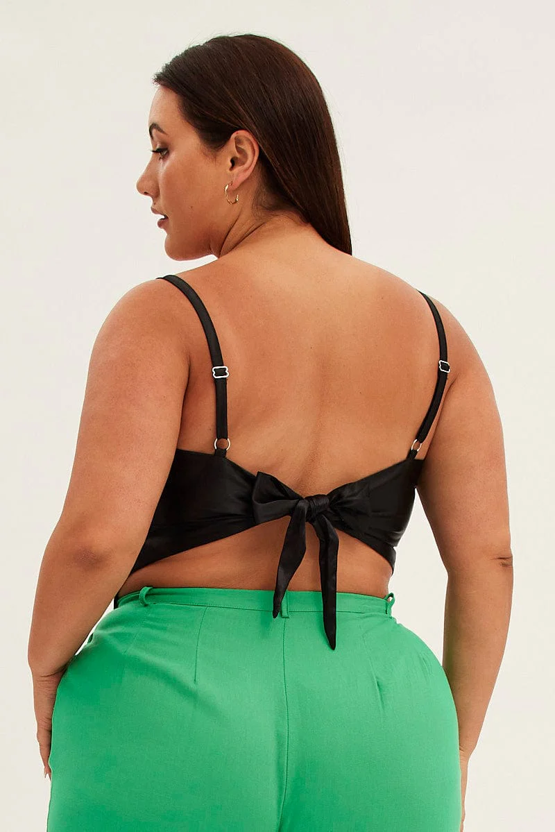 Black Scarf Top Sleeveless Crop Satin - Image 5