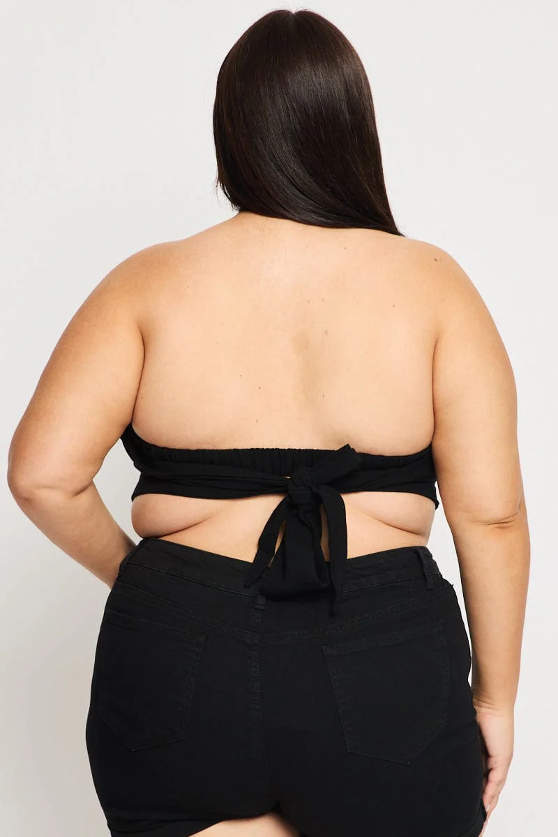 Black Scarf Top Strapless Linen Blend Ric Rac - Image 4