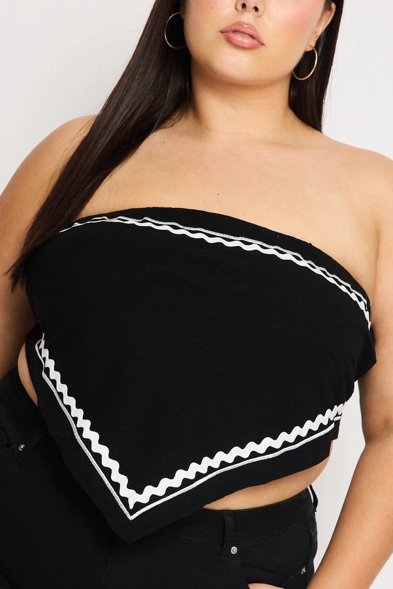Black Scarf Top Strapless Linen Blend Ric Rac - Image 5