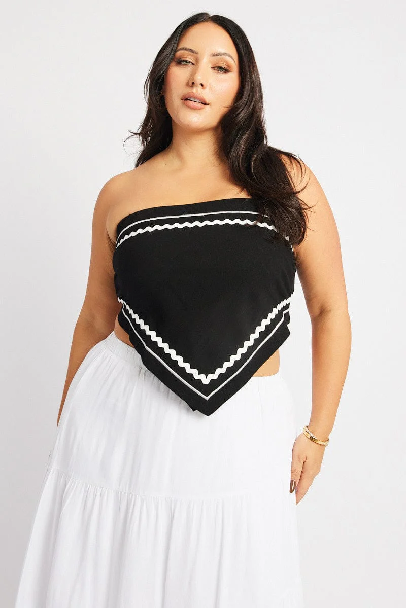 Black Scarf Top Strapless Ric Rac Linen Blend - Image 3