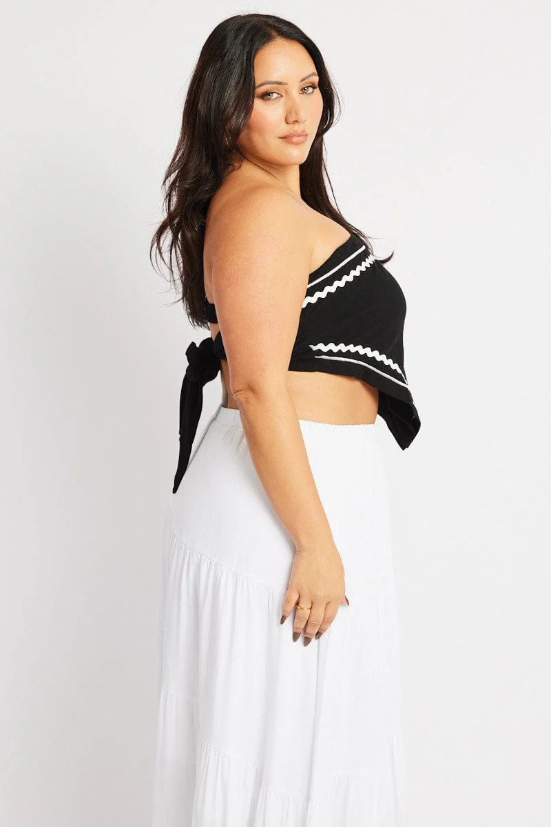 Black Scarf Top Strapless Ric Rac Linen Blend - Image 4