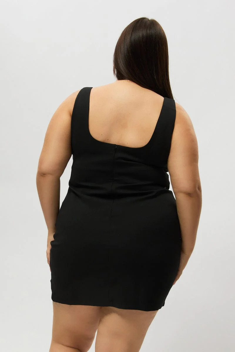 Black Scoop Neck Fitted Minidress - Image 5