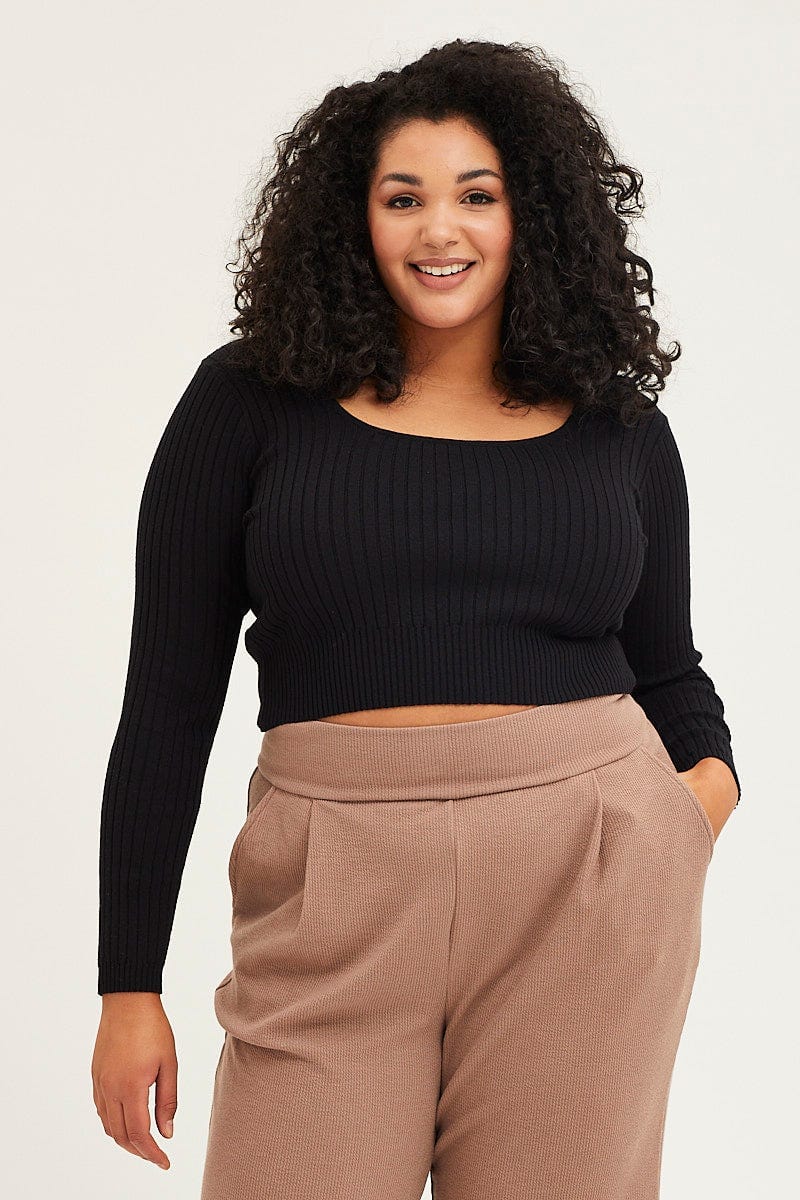 Black Scoop Neck Knit Top - Image 3