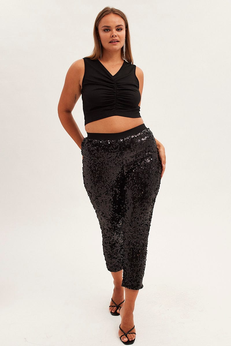 Black Sequin Leggings Pull On Stretch - Image 3