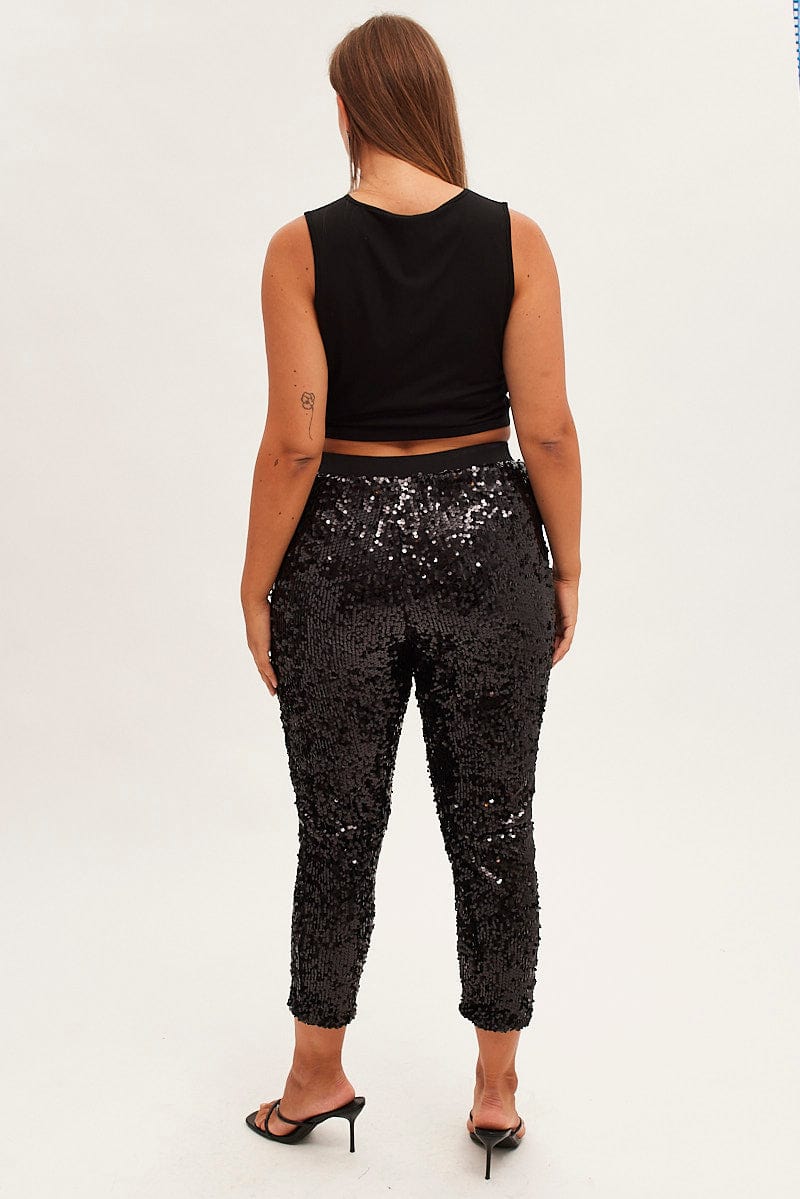 Black Sequin Leggings Pull On Stretch - Image 5