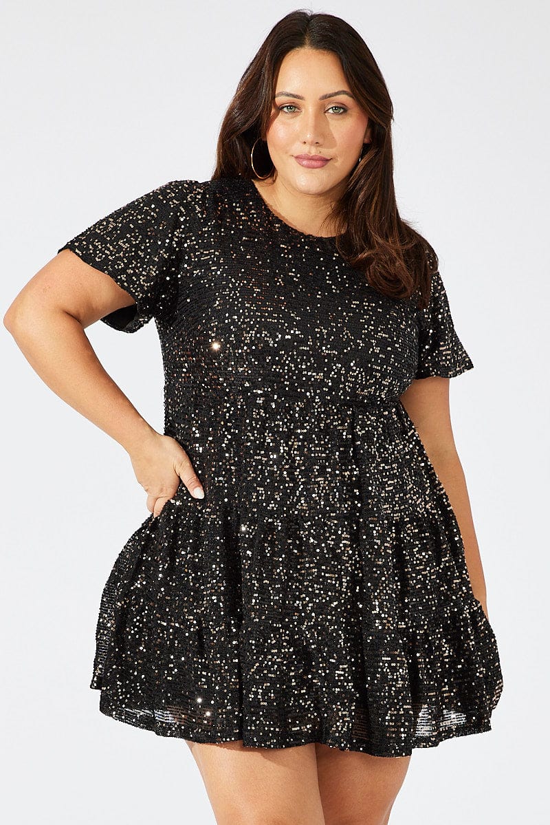 Black Sequin Swing Dress