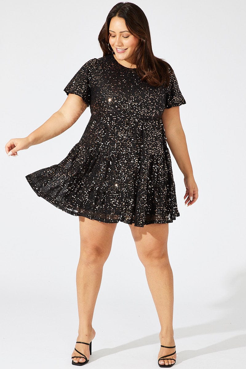 Black Sequin Swing Dress - Image 2