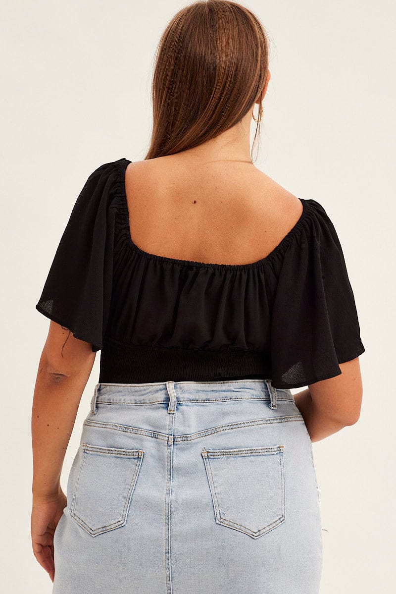 Black Shirred Bodysuit Short Sleeve Cut Out - Image 5