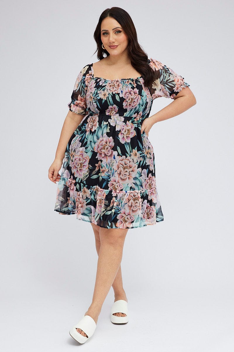 Black Shirred Chiffon Knee Dress - Image 3