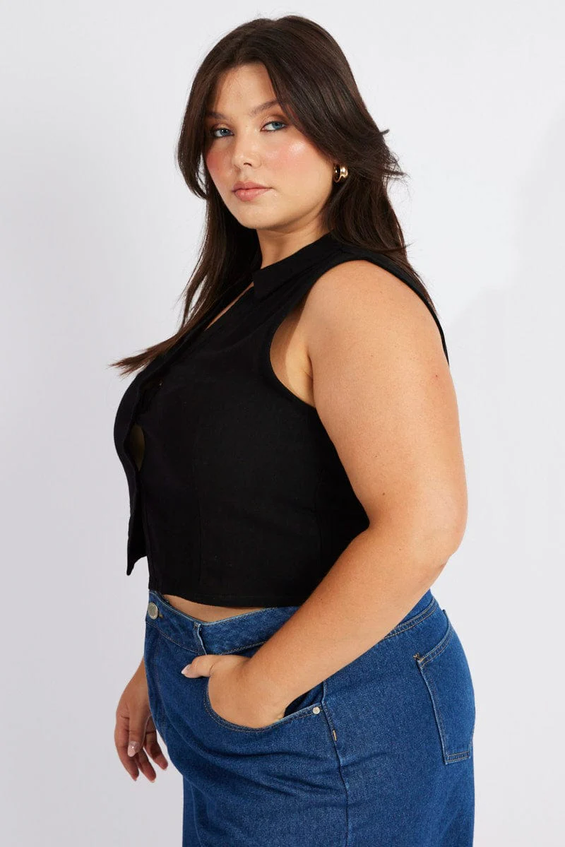 Black Shirt Sleeveless Tie Back - Image 4