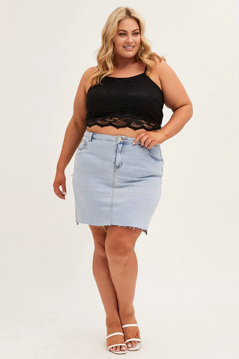 Black Shoestring Strap Lace Crop Top - Image 2