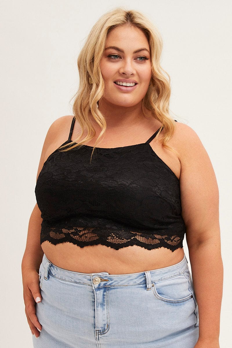 Black Shoestring Strap Lace Crop Top - Image 3