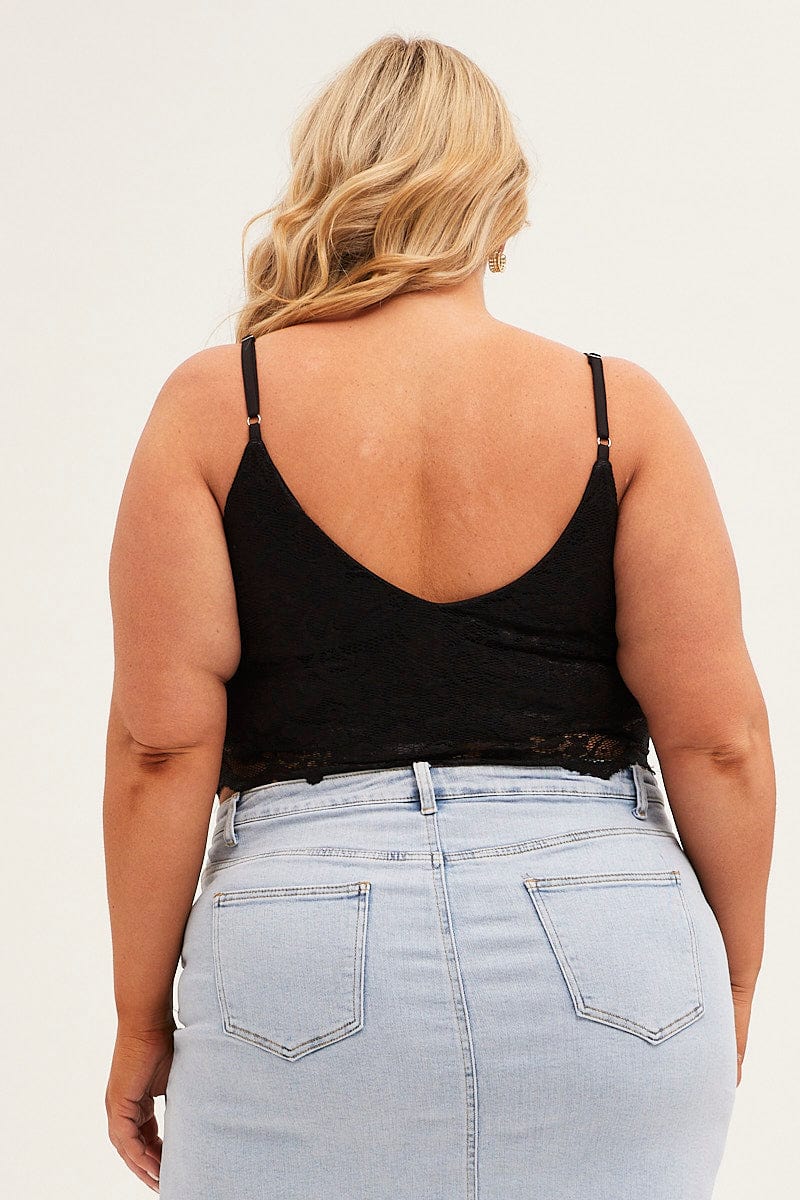 Black Shoestring Strap Lace Crop Top - Image 4