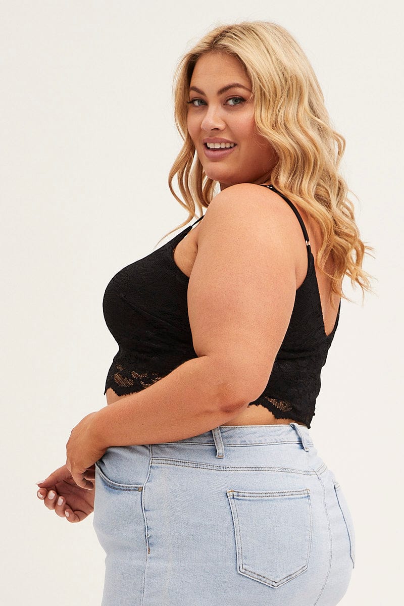 Black Shoestring Strap Lace Crop Top - Image 5