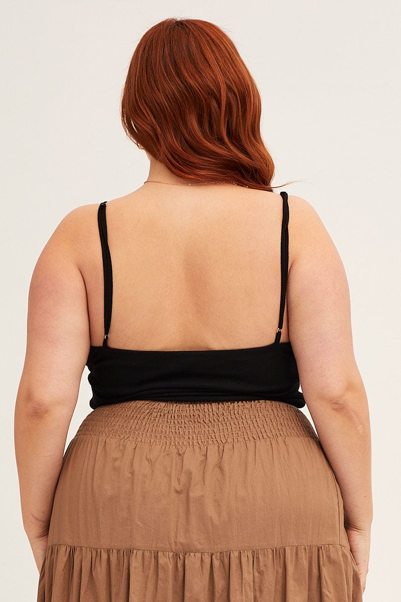Black Shoestring Strap Rib Jersey Twist Crop Top - Image 5