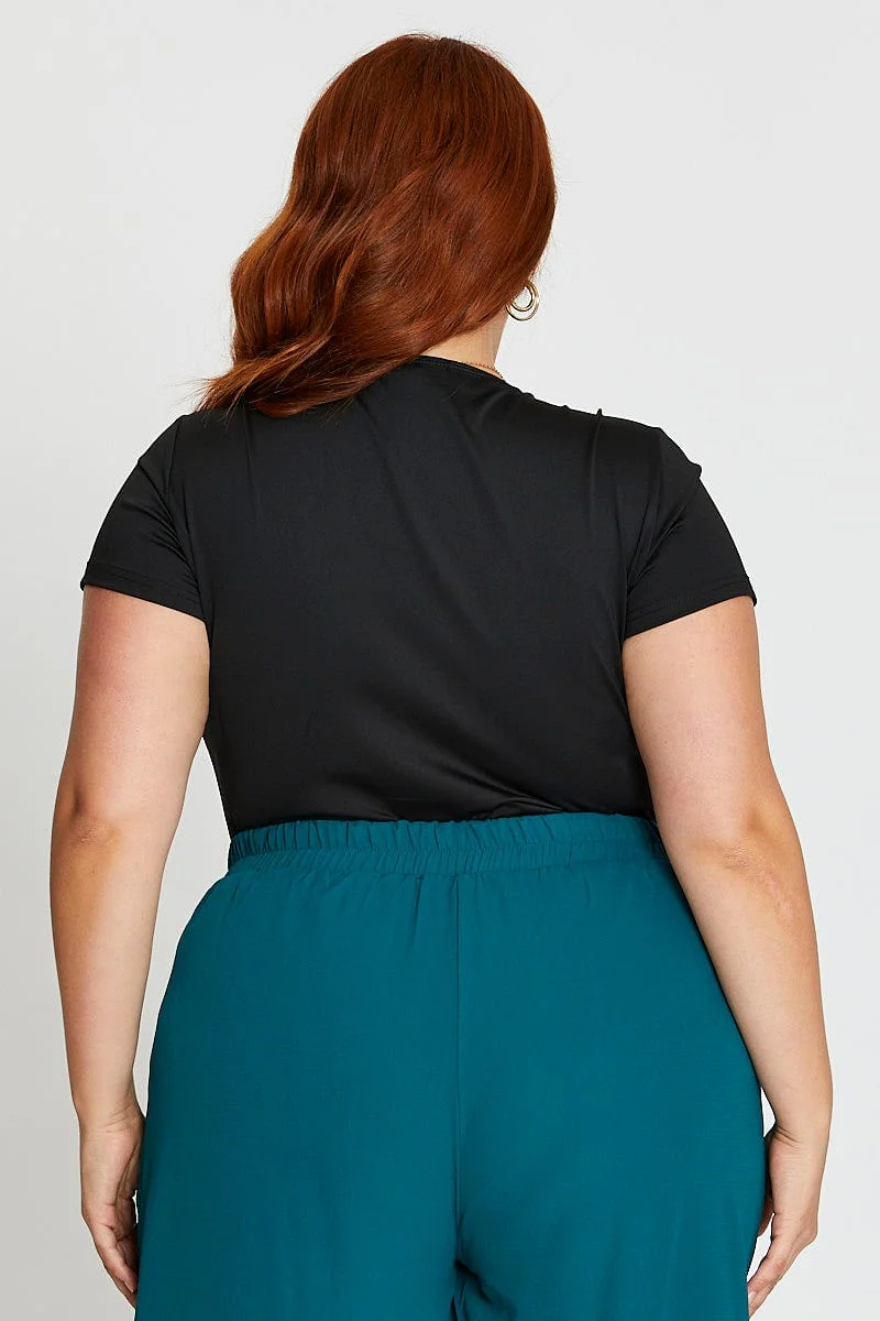 Black Short Cap Sleeve Jersey Square Neck Bodysuit - Image 5
