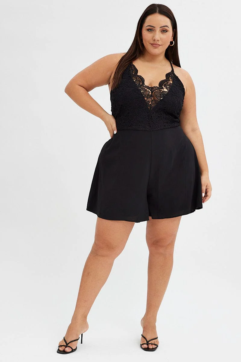 Black Short Playsuit Lace Body - Image 2