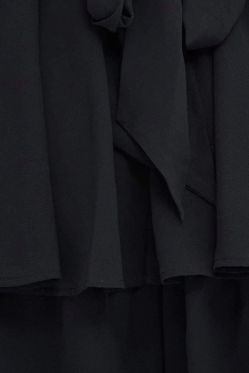 Black Short Playsuit Shirred Sleeves Stretch Crepe - Image 6