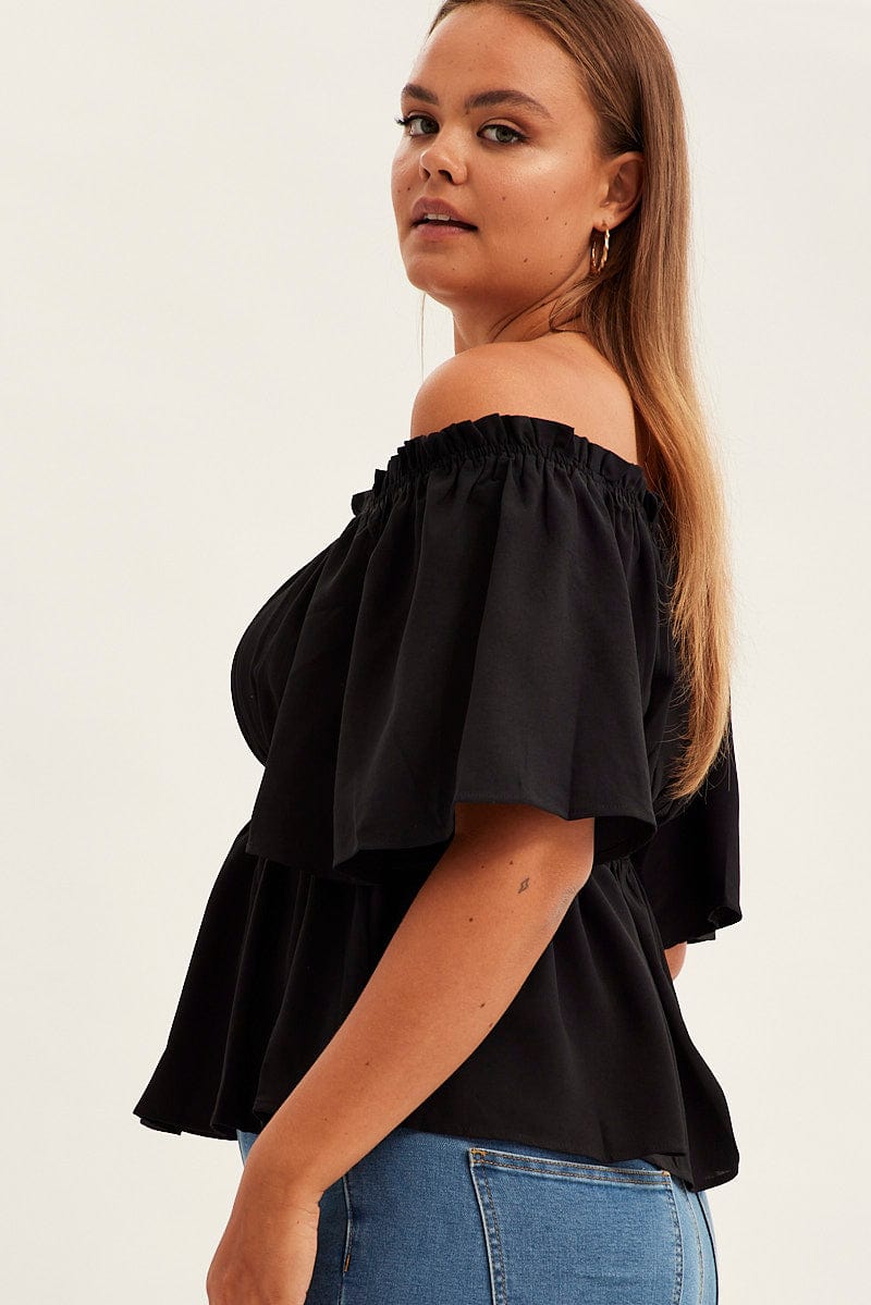 Black Short Sleeve Bardot Top - Image 4